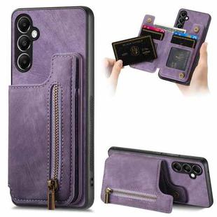 For Samsung Galaxy M15 Retro Leather Zipper Wallet Back Phone Case(Purple)
