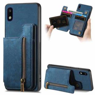 For Samsung Galaxy A10 Retro Leather Zipper Wallet Back Phone Case(Blue)