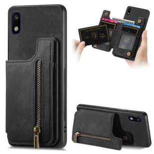For Samsung Galaxy A10 Retro Leather Zipper Wallet Back Phone Case(Black)