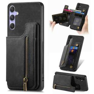 For Samsung Galaxy S25 5G Retro Leather Zipper Wallet Back Phone Case(Black)