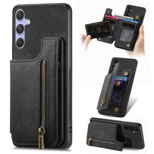 For Samsung Galaxy S25+ 5G Retro Leather Zipper Wallet Back Phone Case(Black)