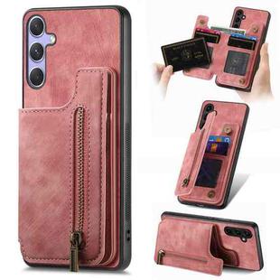 For Samsung Galaxy S25 Ultra 5G Retro Leather Zipper Wallet Back Phone Case(Pink)