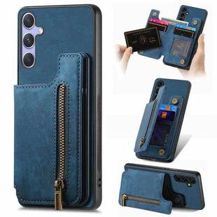 For Samsung Galaxy S25 Ultra 5G Retro Leather Zipper Wallet Back Phone Case(Blue)