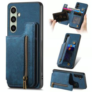 For Samsung Galaxy A36 Retro Leather Zipper Wallet Back Phone Case(Blue)