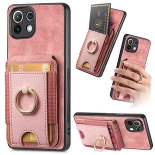 For Xiaomi Mi 11 Lite Retro Splitable Magnetic Stand Card Bag Leather Phone Case(Pink)