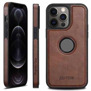 For iPhone 12 Pro Max Suteni G1 Magsafe Leather Back Phone Case(Brown)