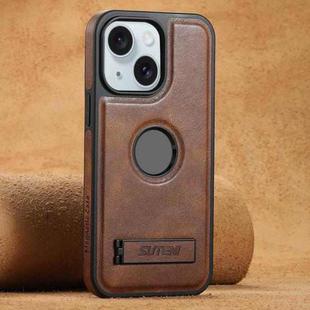 For iPhone 15 Suteni G2 Magsafe Oil Wax Leather Back Phone Case with Holder(Brown)