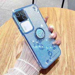 For vivo S18 Gradient Glitter Immortal Flower Ring All-inclusive Phone Case(Bule)