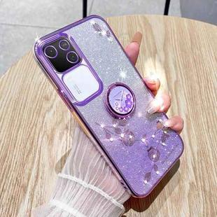 For vivo S18 Gradient Glitter Immortal Flower Ring All-inclusive Phone Case(Purple)