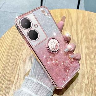 For vivo Y78+ Gradient Glitter Immortal Flower Ring All-inclusive Phone Case(Pink)