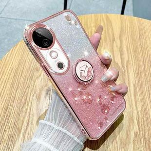 For vivo S19 Gradient Glitter Immortal Flower Ring All-inclusive Phone Case(Pink)