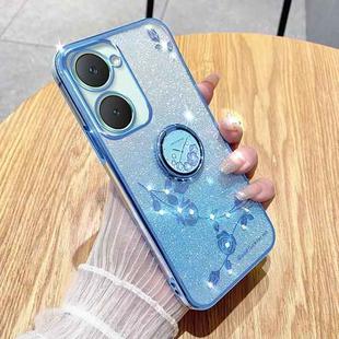 For vivo Y03 4G Global Gradient Glitter Immortal Flower Ring All-inclusive Phone Case(Bule)