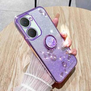 For vivo Y03 4G Global Gradient Glitter Immortal Flower Ring All-inclusive Phone Case(Purple)