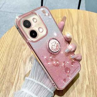 For vivo Y28 4G Gradient Glitter Immortal Flower Ring All-inclusive Phone Case(Pink)