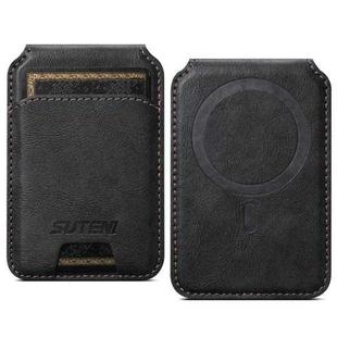 Suteni S2 Phone Magnetic Card Case Card Sleeve MagSafe Magnetic Coil PU Leather(Black)