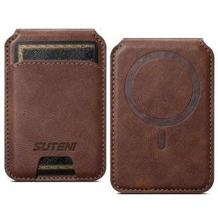 Suteni S2 Phone Magnetic Card Case Card Sleeve MagSafe Magnetic Coil PU Leather(Brown)