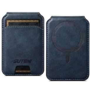 Suteni S2 Phone Magnetic Card Case Card Sleeve MagSafe Magnetic Coil PU Leather(Blue)