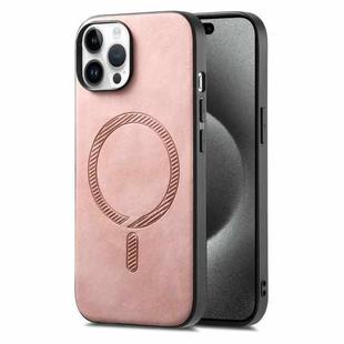 For iPhone 15 Pro Max Solid Color Retro Magsafe PU Back Cover Phone Case(Pink)