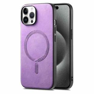 For iPhone 15 Pro Solid Color Retro Magsafe PU Back Cover Phone Case(Purple)