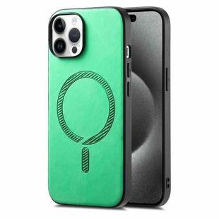 For iPhone 15 Pro Solid Color Retro Magsafe PU Back Cover Phone Case(Green)