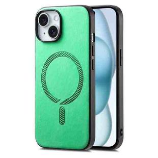 For iPhone 15 Solid Color Retro Magsafe PU Back Cover Phone Case(Green)