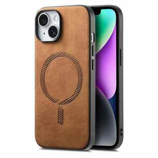 For iPhone 14 Plus Solid Color Retro Magsafe PU Back Cover Phone Case(Brown)