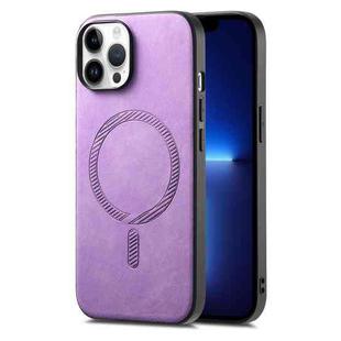 For iPhone 13 Pro Max Solid Color Retro Magsafe PU Back Cover Phone Case(Purple)