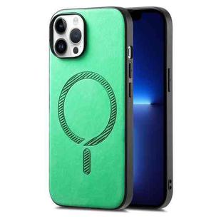 For iPhone 13 Pro Max Solid Color Retro Magsafe PU Back Cover Phone Case(Green)