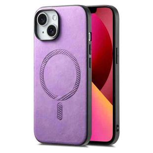 For iPhone 13 Solid Color Retro Magsafe PU Back Cover Phone Case(Purple)