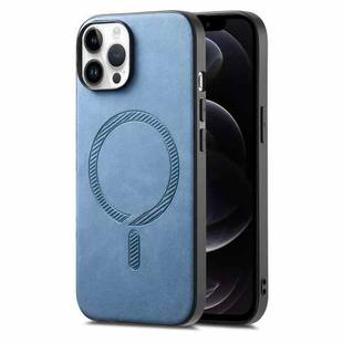 For iPhone 12 Pro Solid Color Retro Magsafe PU Back Cover Phone Case(Blue)