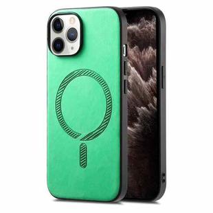 For iPhone 11 Pro Max Solid Color Retro Magsafe PU Back Cover Phone Case(Green)