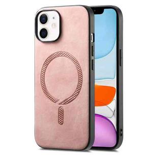 For iPhone 11 Solid Color Retro Magsafe PU Back Cover Phone Case(Pink)
