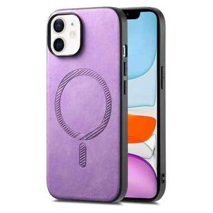 For iPhone 11 Solid Color Retro Magsafe PU Back Cover Phone Case(Purple)