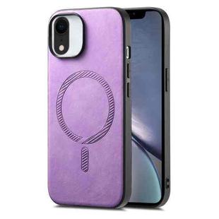 For iPhone XR Solid Color Retro Magsafe PU Back Cover Phone Case(Purple)