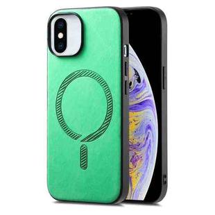 For iPhone XS Max Solid Color Retro Magsafe PU Back Cover Phone Case(Green)