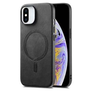 For iPhone XS Max Solid Color Retro Magsafe PU Back Cover Phone Case(Black)