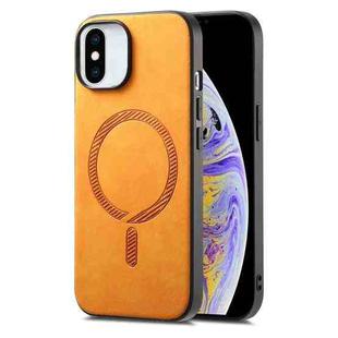 For iPhone XS Max Solid Color Retro Magsafe PU Back Cover Phone Case(Yellow)