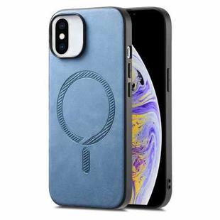 For iPhone XS Max Solid Color Retro Magsafe PU Back Cover Phone Case(Blue)