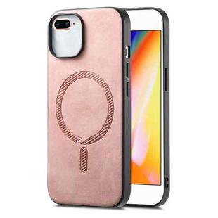 For iPhone 7 Plus / 8 Plus Solid Color Retro Magsafe PU Back Cover Phone Case(Pink)