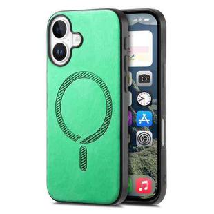 For iPhone 16 Solid Color Retro Magsafe PU Back Cover Phone Case(Green)