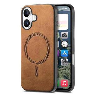 For iPhone 16 Solid Color Retro Magsafe PU Back Cover Phone Case(Brown)