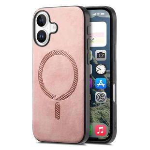 For iPhone 16 Plus Solid Color Retro Magsafe PU Back Cover Phone Case(Pink)