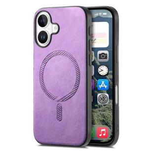 For iPhone 16 Plus Solid Color Retro Magsafe PU Back Cover Phone Case(Purple)