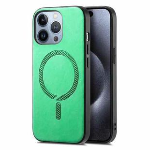 For iPhone 16 Pro Solid Color Retro Magsafe PU Back Cover Phone Case(Green)