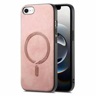 For iPhone 16e Solid Color Retro Magsafe PU Back Cover Phone Case(Pink)