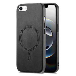 For iPhone 16e Solid Color Retro Magsafe PU Back Cover Phone Case(Black)