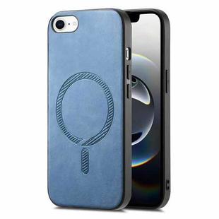 For iPhone 16e Solid Color Retro Magsafe PU Back Cover Phone Case(Blue)