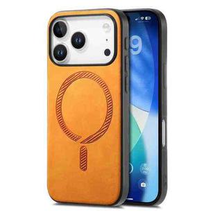 For iPhone 17 Pro Solid Color Retro Magsafe PU Back Cover Phone Case(Yellow)