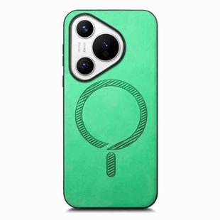 For Huawei  Pura 70 Solid Color Retro Magsafe PU Back Cover Phone Case(Green)