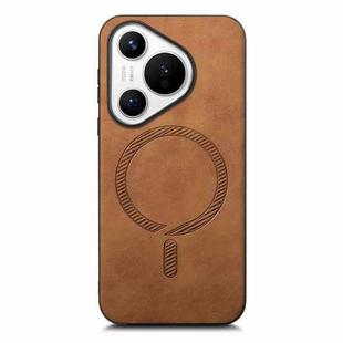 For Huawei  Pura 70 Solid Color Retro Magsafe PU Back Cover Phone Case(Brown)